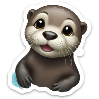 baby otter in the water sticker