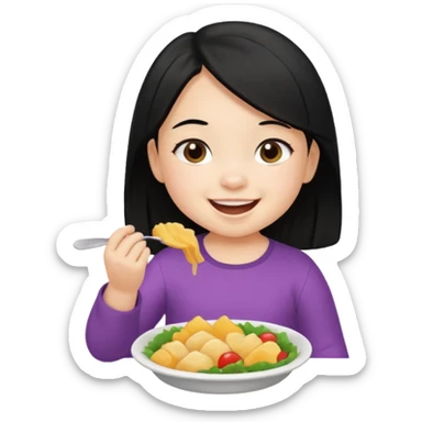 eating food well baby with black hair girl sticker