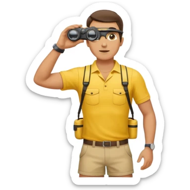 Male lifeguard – yellow shirt, binoculars in hand, scanning the sea, full body sticker
