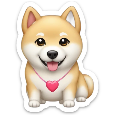 Cream Shiba Inu with heart cleo name tag sticker