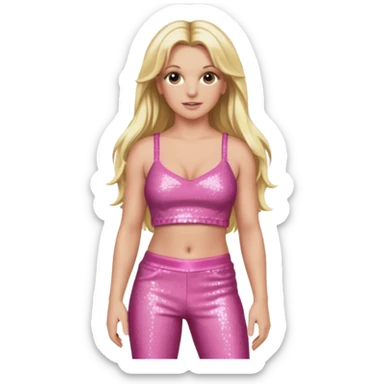Britney Spears with long blonde hair, pink sequin crop top and pants sticker