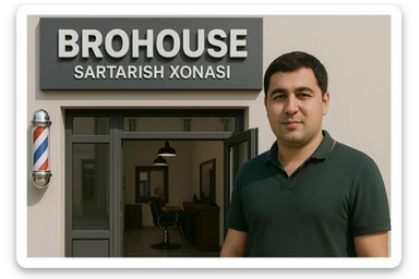 eni shu rasimga manashu odamga uxhshasin sartaosh eshik oldida tursin va tashqarida esa mijoz rasm esa 16 ga 9 bulsin 1920x1080 sticker