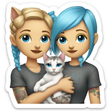 2 cats in the hands of a light blue-eyed girl with tattoos sticker