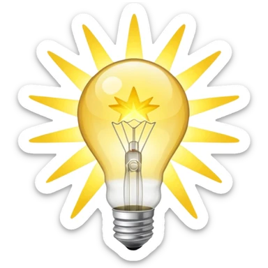 eine glühbirne mit hellen strahlen, die von innen nach außen strahlen wie ein stern sticker