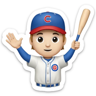 Baseball wearing a cubs hat with outstretched arms  sticker