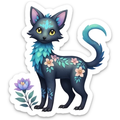 Multicolored sparkly pastel dark iridescent light pale gloomy spooky cute adorable pretty cool elegant realistic floral exotic Trico-Bolthund-Luxray-Falvie-Fionbri, full body sticker