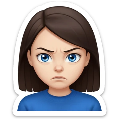 fille cheveux lisse brune yeux bleu pull noir qui regarde mal sticker