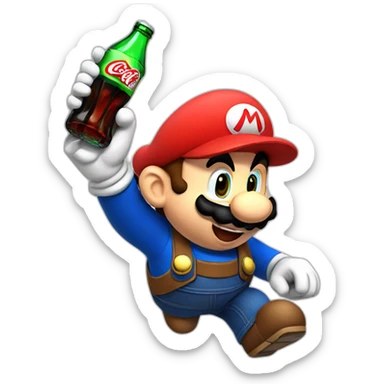 mario in a cat version drinking coca cola sticker
