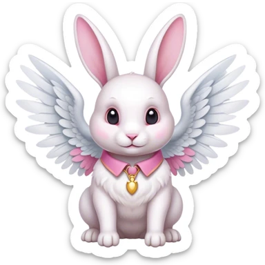 conejo blanco con alas y collar rosa sticker