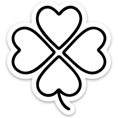 Add a soft drop shadow to the black 5-leaf clover with thick outlines and subtle shading, keep the background transparent, maintain the black outlined style with no fill and thick outlines. sticker