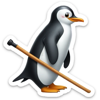 Elderly penguin using a cane because the penguin is so elderly sticker