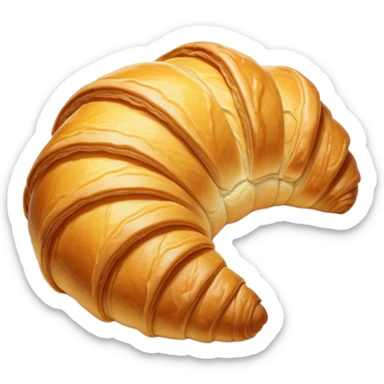 Cinematic golden croissant, perfectly flaky with crisp layers, slightly cracked to reveal buttery soft interior, warm golden glow, highly detailed and inviting. sticker