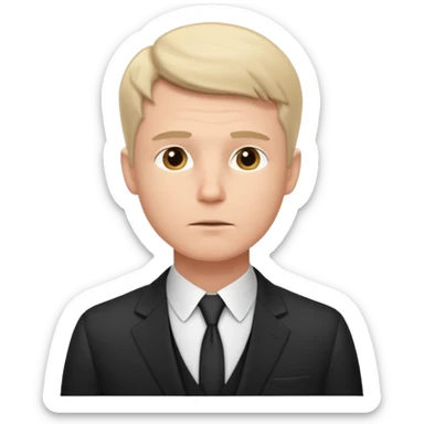 white man in formal suit thinking hard, looking up to left sticker