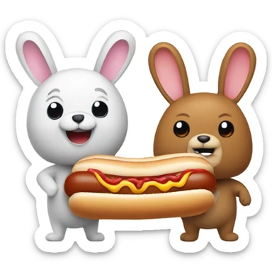 A bunny and a bear with a hot dog   sticker