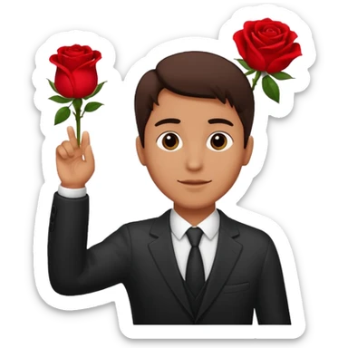 Hombre alzando la mano con una rosa sticker