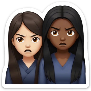 two asian girls angry with long brown hair and long black hair sticker