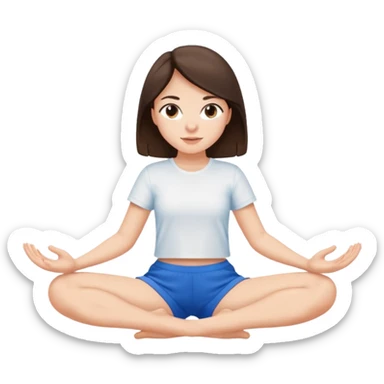 brunette girl in blue shorts and a white t-shirt sits on the splits sticker