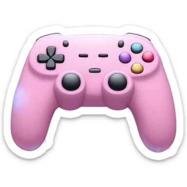 Console Emoji "A pastel pink gaming console with glowing buttons, floating stars, and a faint glittery aura emanating from the surface." sticker