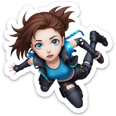 Neon cyberpunk style 
girl with brown hair and blue eyes 
falls sticker