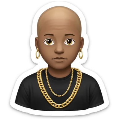 Young African rapper, bald with chain sticker
