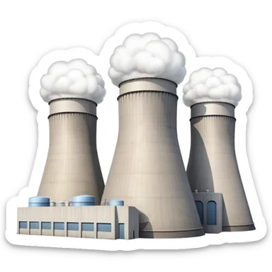 nuclear power plant with cooling towers and reactor dome, no text sticker