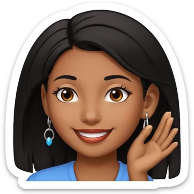 Pierced ear emoji with flirty expression brown skin black hair  sticker