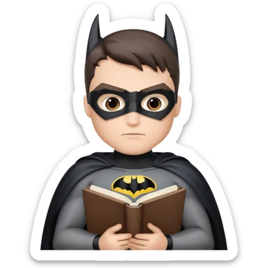 Batman studying with books and notebook, simple background sticker