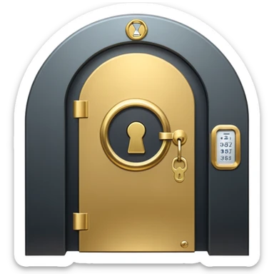 A secure vault door with the AYNI Gold logo at its center lock, glowing subtly. Flat design, metallic gold tones, black background, small “AYNI Gold” tag on the lower edge sticker