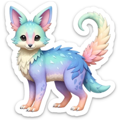 Feral Rare realistic edgy pretty beautiful handsome gorgeous pastel-gradient aesthetic colorful vibrant Vernid-Trico-species-Fakemon-creature by LiLaiRa, random markings, tufted ears, full body sticker