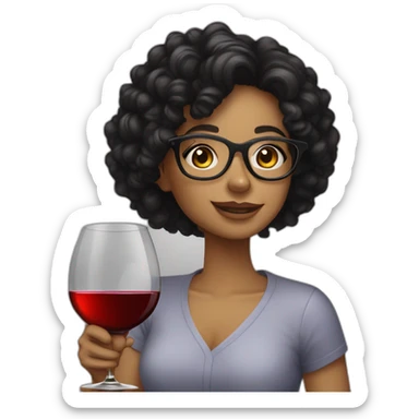  Black Hair curly White skin Girl in glasses Drinks wine  sticker