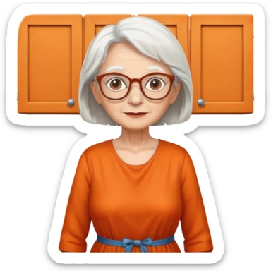 OLD LADY IN KITCHEN OUTFIT ORANGE DRESS, GLASSES. WHITE HAIR  sticker