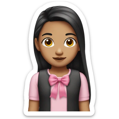 Young girl with long black hair and medium light skin and pink hair bow sticker