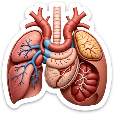 A highly detailed 3D accurate and anatomical model of the belly of a human, including the intestines, stomach, kidneys etc. Medical illustration style, realistic lighting, neutral background, hyper-detailed, scientific accuracy, 8K resolution sticker