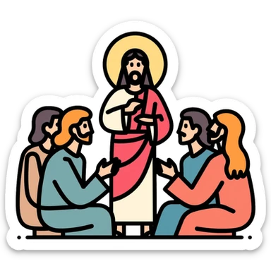 Jesus teaching his followers, spiritual leader with disciples sticker