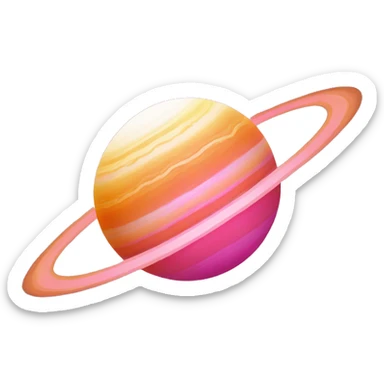 Pink and orange planet with white rings around it  sticker