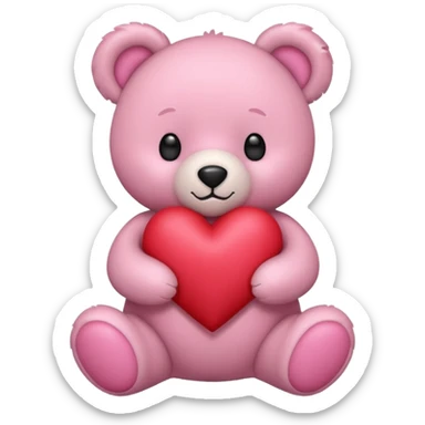 pink pastel teddy bear hold red heart sticker