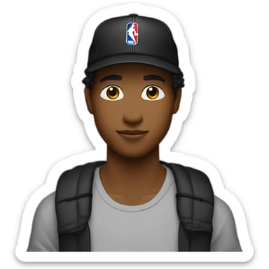 adolescente con pelo negro y con gorra nba negra cerrada y remera negra oversize lisa sticker