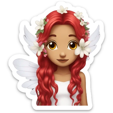 big wings, flower, Beautiful, fairy, red, long hair sticker