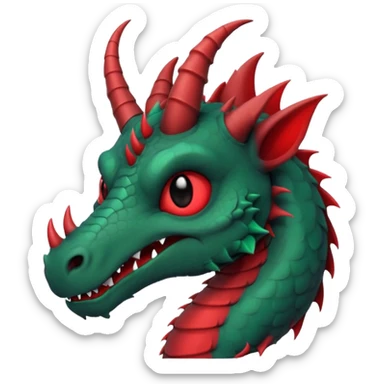 cute-but-dark dragon emoji, Burtonesque gothic illustration,  muted palette with single accent (blood red or emerald), spiral horns, simple silhouette readable at 72x72, hand-drawn texture, minimal details, round sticker composition, --ar 1:1 sticker
