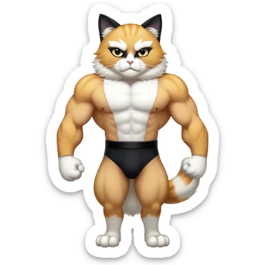 Super muscular Buff sigma Gigachad cat full body tuxedo colored  sticker