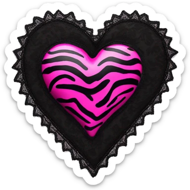 zebra print hot pink heart with black lace around  sticker