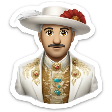 An emoji of a traditional Turkish circumcision outfit, featuring a white suit with decorative embroidery, a cape, and a matching hat adorned with feathers sticker