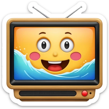 A tv with a cartoon on sticker