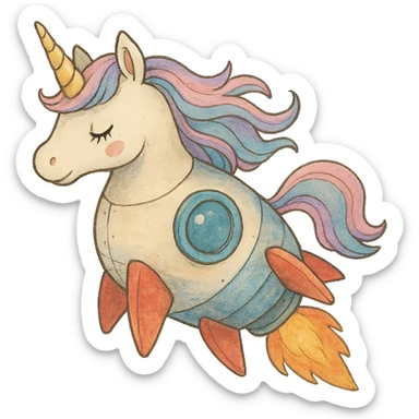ghibli style rocketship unicorn sticker