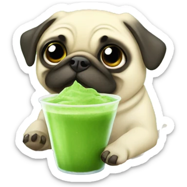 A pug drinking iced matcha  sticker