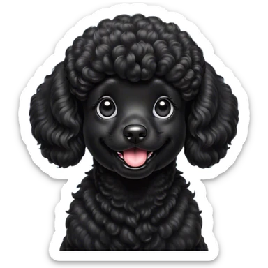 Cinematic Comical Black Poodle Portrait Emoji, Head tilted dramatically with an exaggeratedly amused expression, featuring a glossy, curly jet-black Fur with a lively bounce, wide, expressive dark eyes filled with playful disbelief, Simplified yet hilariously expressive features, highly detailed, glowing with a slightly sassy glow, high shine, dramatic yet playful, stylized with an air of cheeky mischief, bright and endearing, soft glowing outline, capturing the essence of a spirited and over-the-top companion, so meme-worthy it feels like it could side-eye its way into internet fame instantly! sticker
