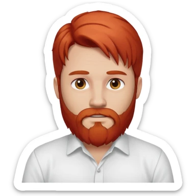 red long hair bearded man with shirt sticker
