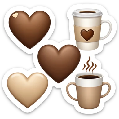 Corazón café al lado un corazón beig y al lado el blanco  sticker