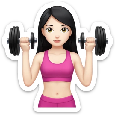 Pale girl with long black hair using dumbbells sticker