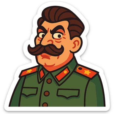 cartoonish caricature of Stalin with exaggerated features sticker